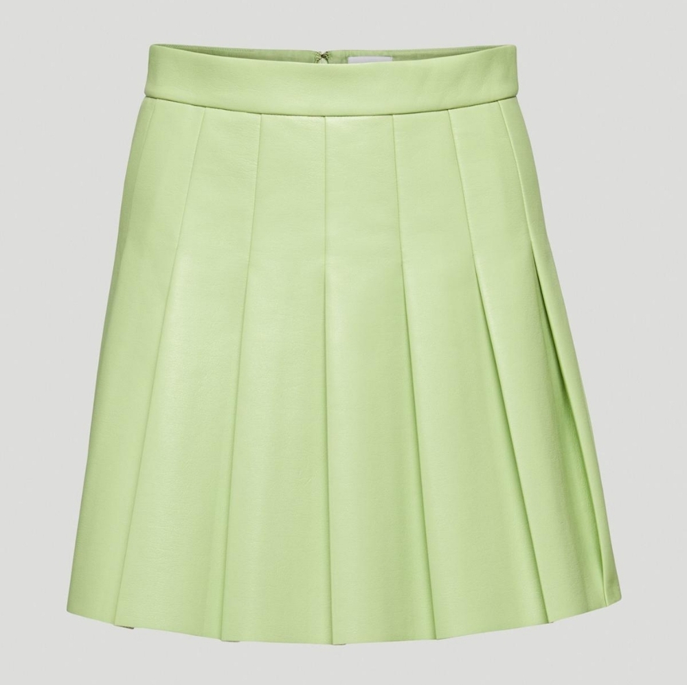 Sunday Best Micro Pleated Vegan Leather Skirt In Sagebrush (Mint)Green 12 - Picture 2 of 12